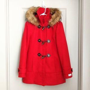 Calvin Klein Classic Red Peacoat w/ Faux Fur sz. M